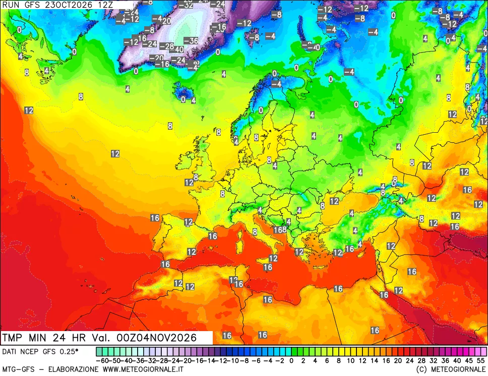 mappa Temperatura minima 24 ore
