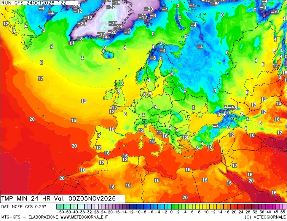 mappa Temperatura minima 24 ore