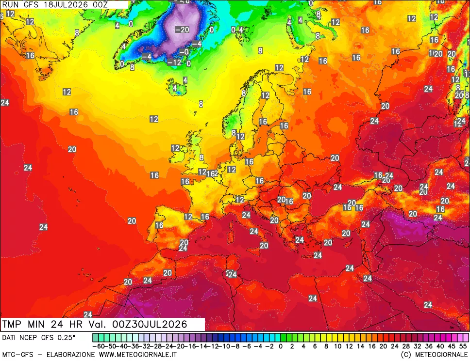 mappa Temperatura minima 24 ore