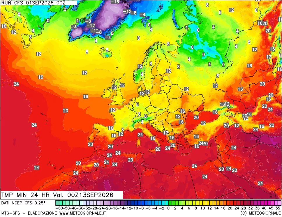 mappa Temperatura minima 24 ore