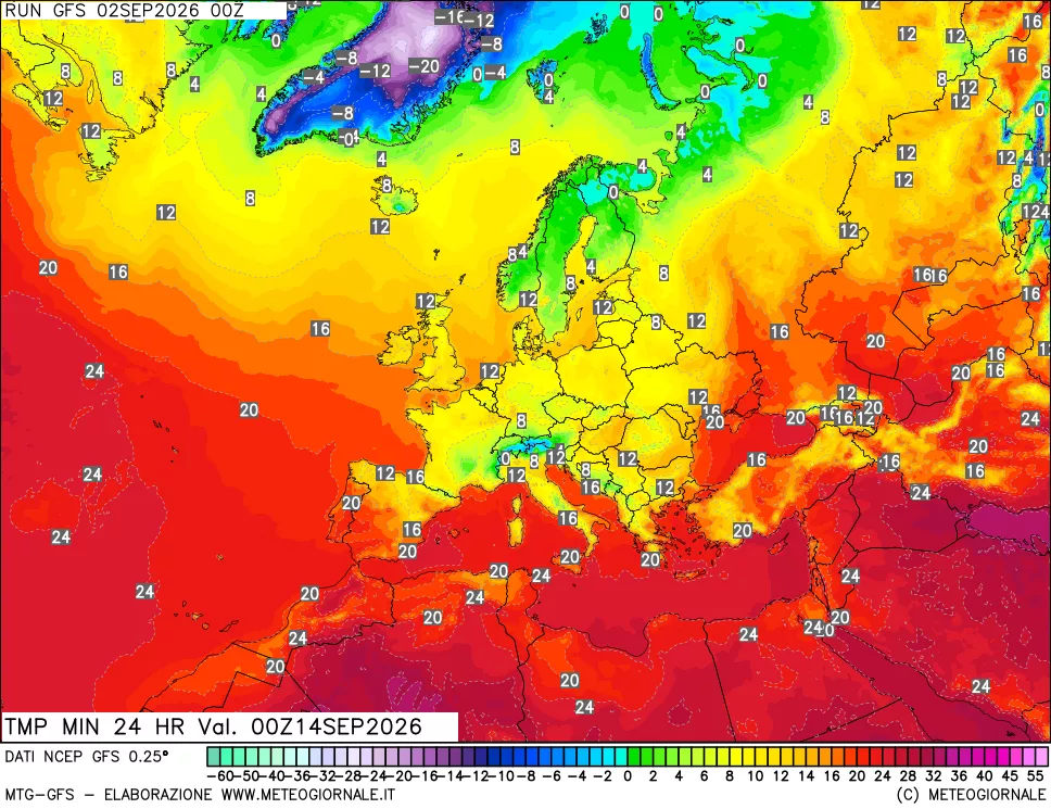 mappa Temperatura minima 24 ore