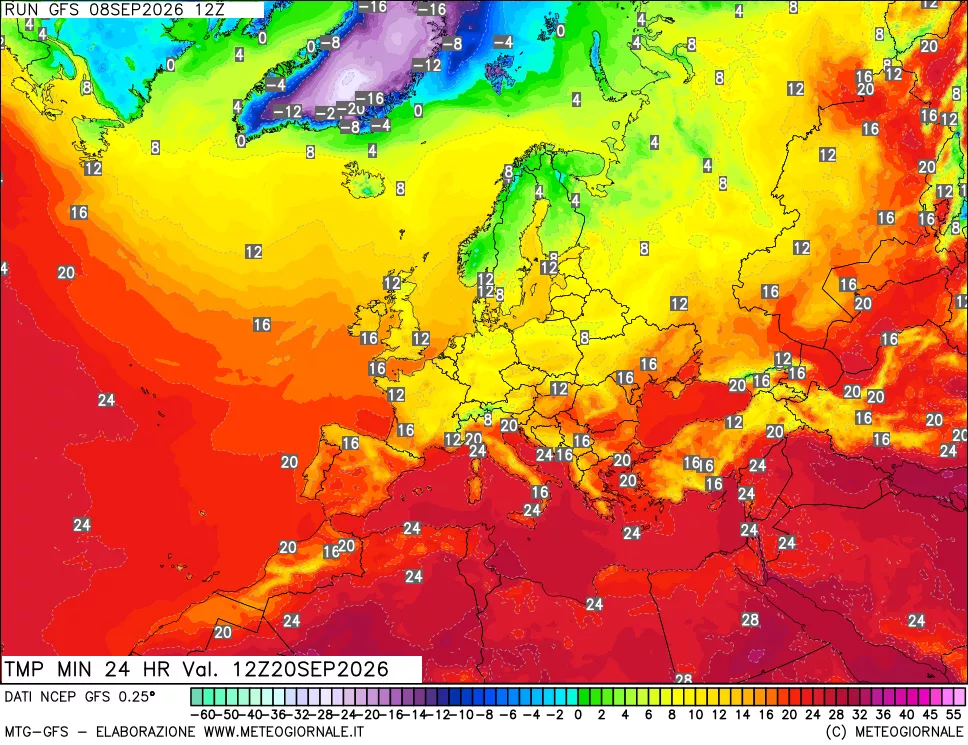 mappa Temperatura minima 24 ore