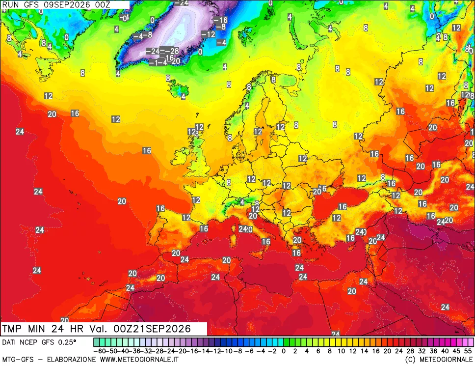 mappa Temperatura minima 24 ore