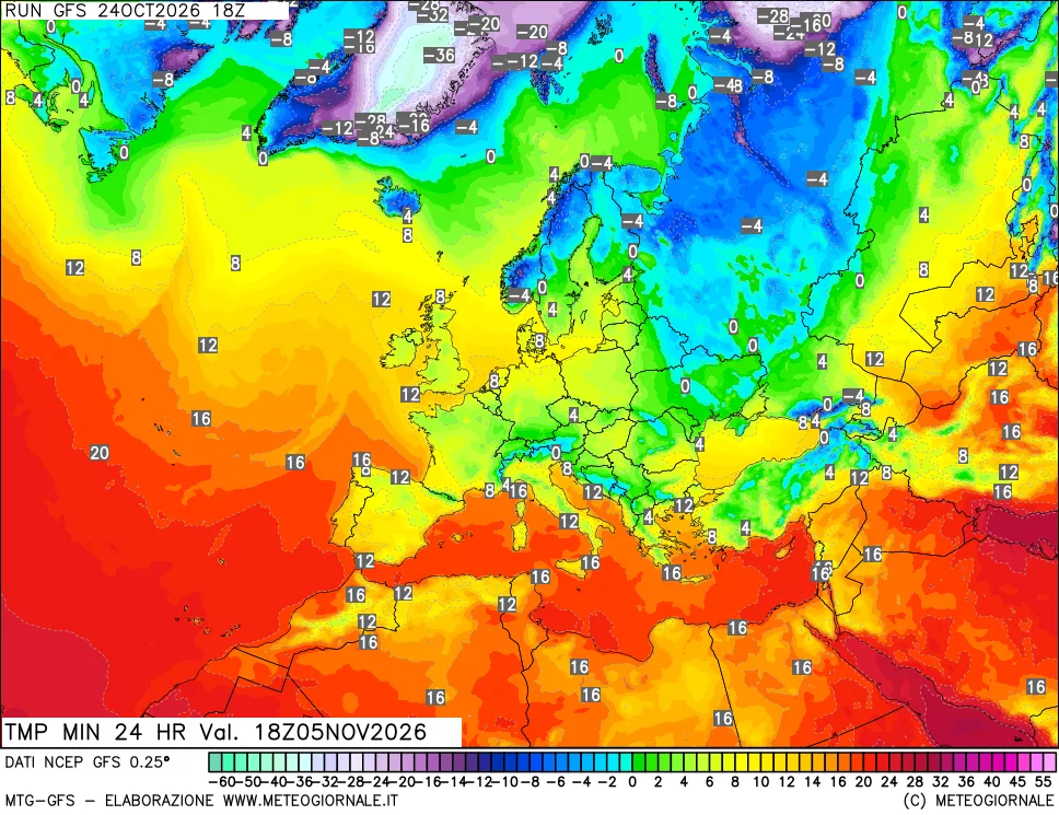 mappa Temperatura minima 24 ore