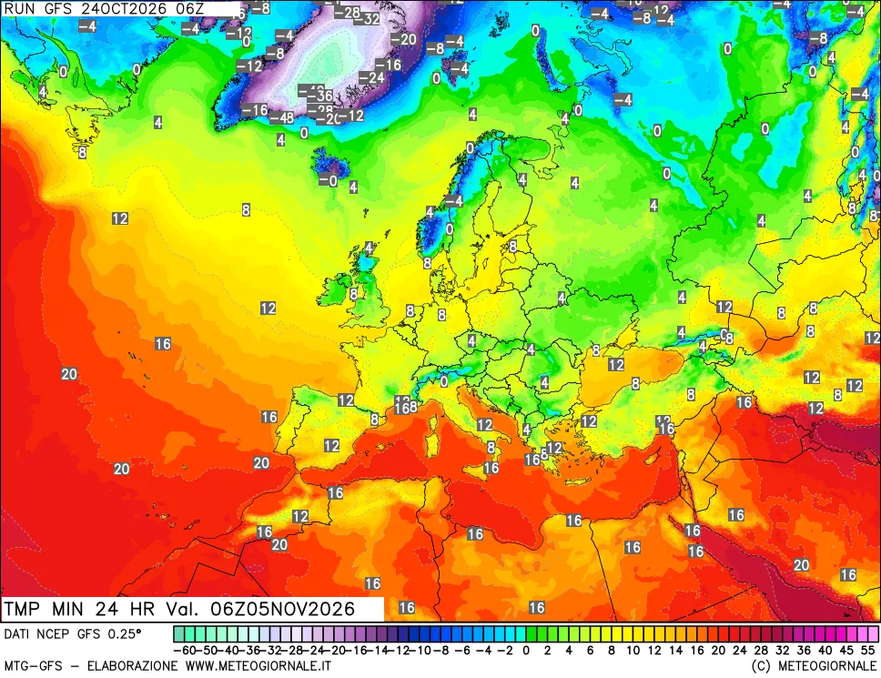 mappa Temperatura minima 24 ore
