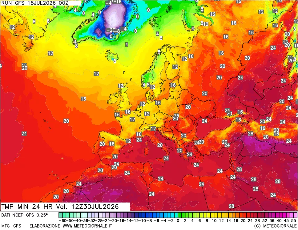 mappa Temperatura minima 24 ore