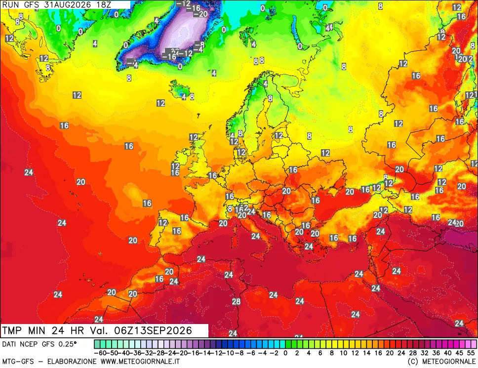 mappa Temperatura minima 24 ore