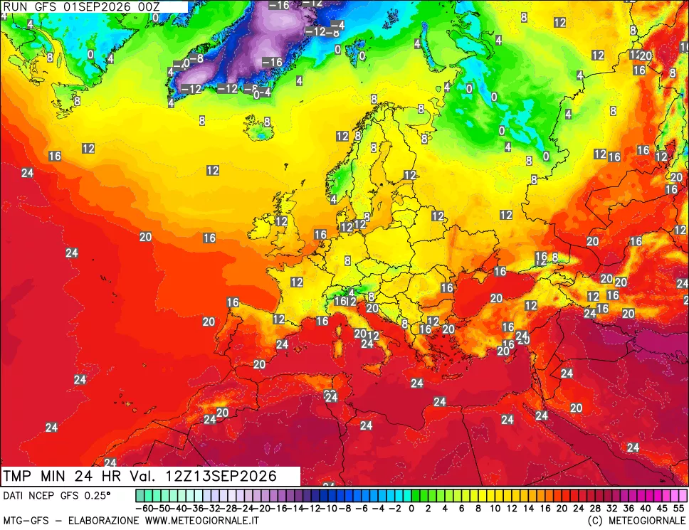 mappa Temperatura minima 24 ore