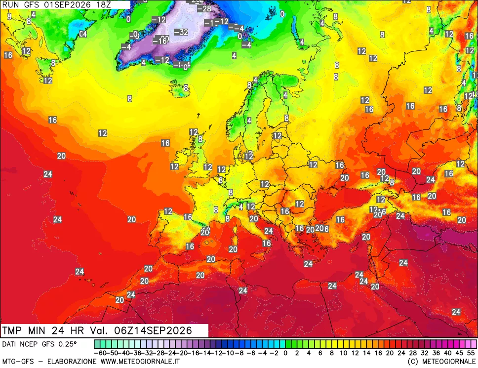 mappa Temperatura minima 24 ore