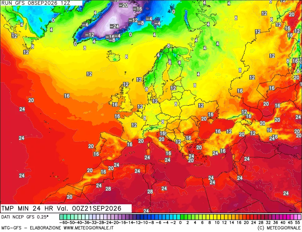 mappa Temperatura minima 24 ore