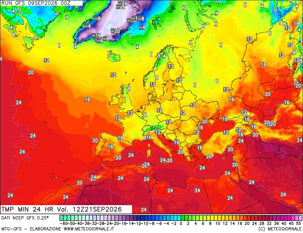 mappa Temperatura minima 24 ore