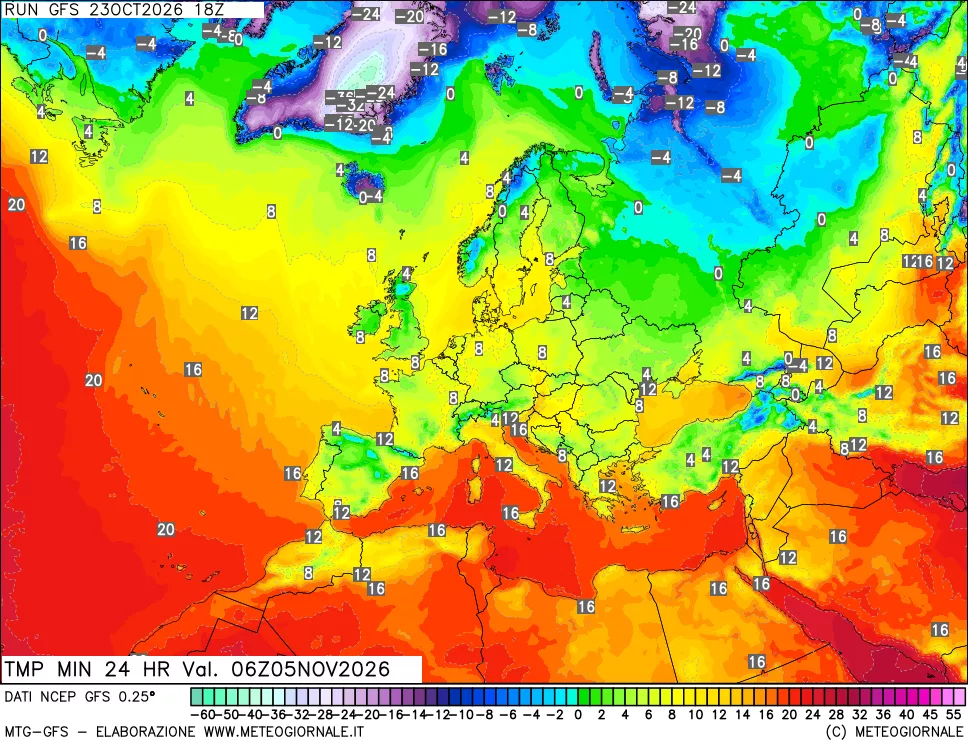 mappa Temperatura minima 24 ore