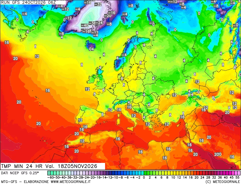 mappa Temperatura minima 24 ore