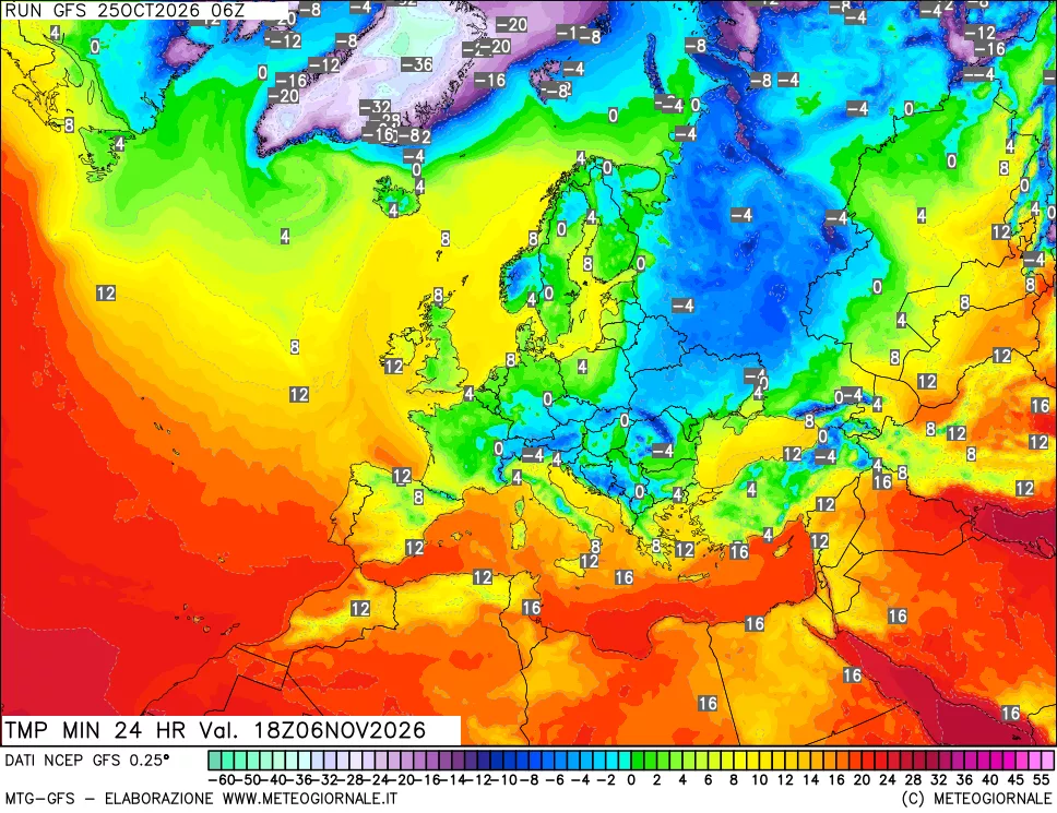 mappa Temperatura minima 24 ore