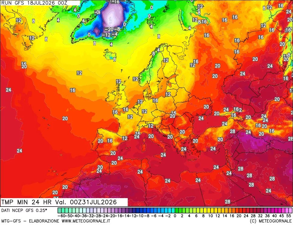 mappa Temperatura minima 24 ore