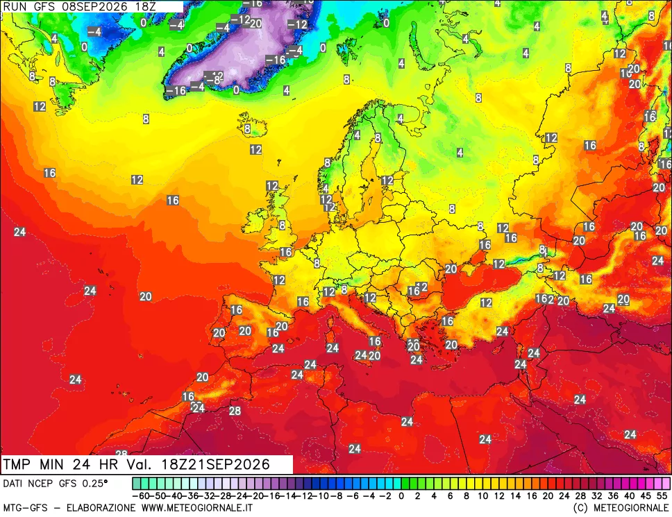 mappa Temperatura minima 24 ore