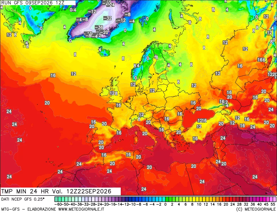 mappa Temperatura minima 24 ore