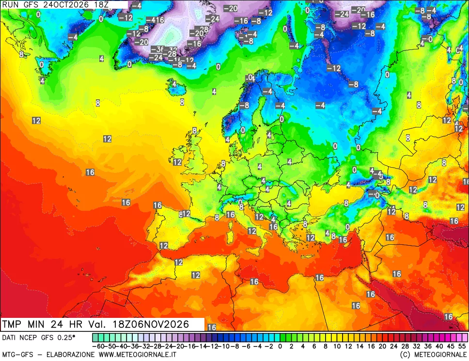 mappa Temperatura minima 24 ore