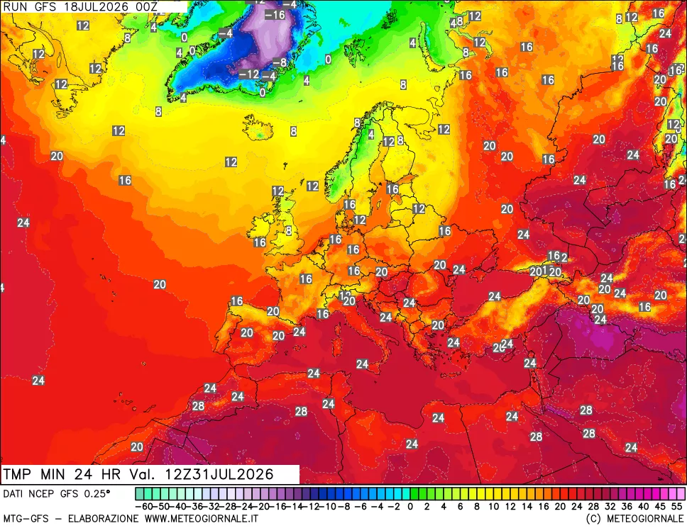 mappa Temperatura minima 24 ore