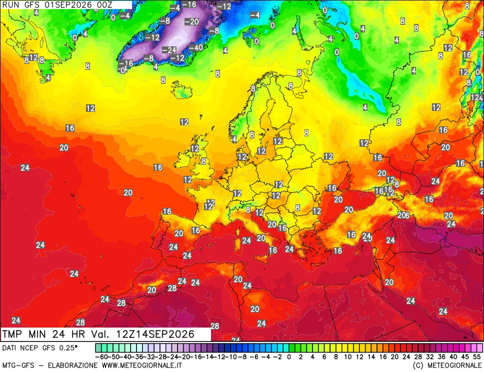 mappa Temperatura minima 24 ore