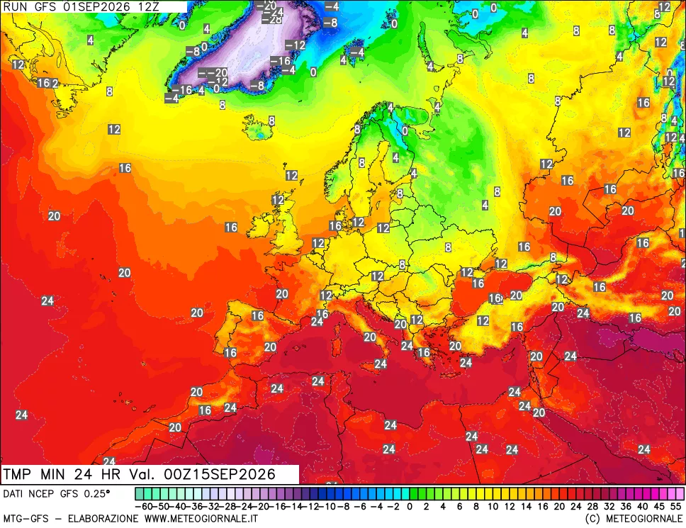mappa Temperatura minima 24 ore