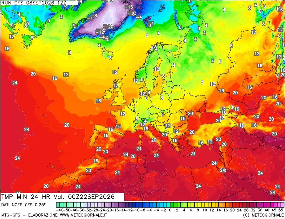 mappa Temperatura minima 24 ore