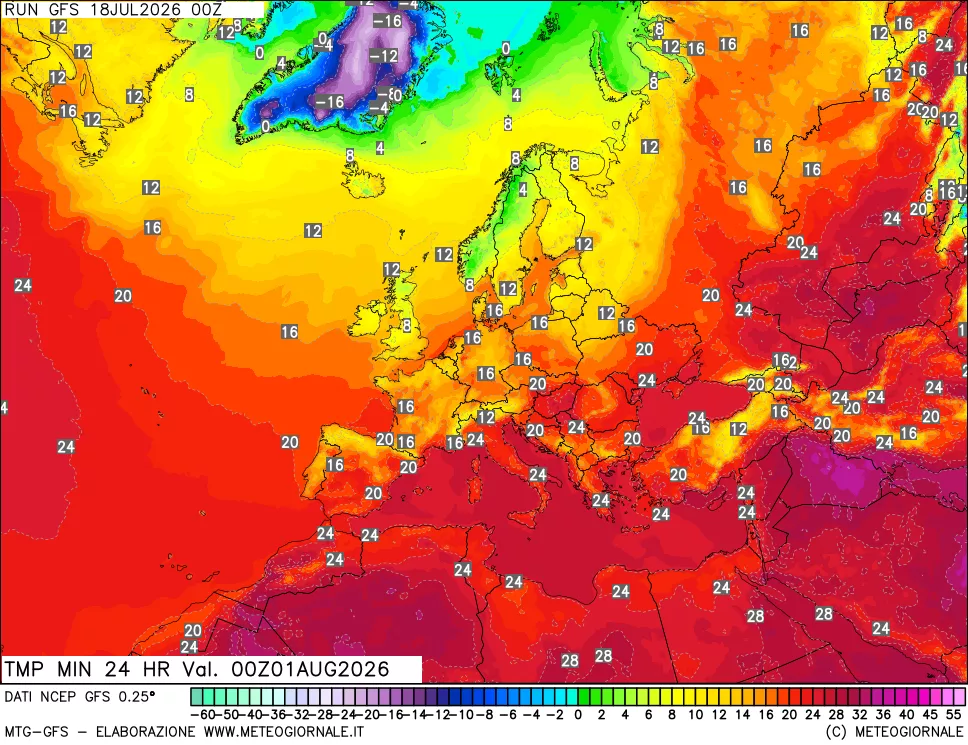 mappa Temperatura minima 24 ore
