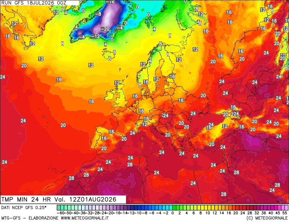 mappa Temperatura minima 24 ore