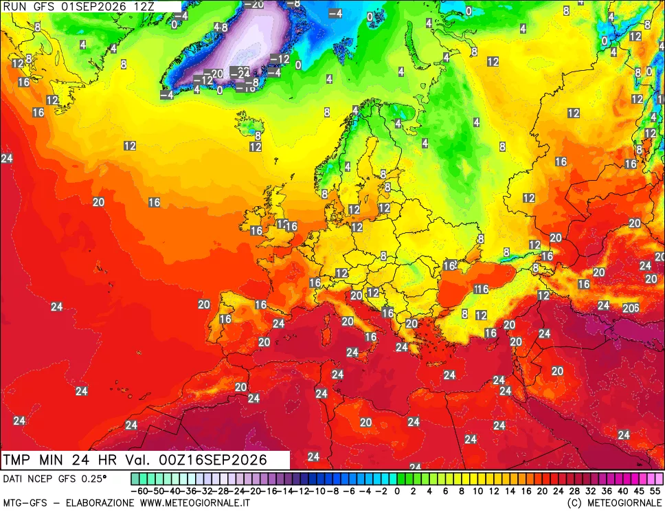 mappa Temperatura minima 24 ore