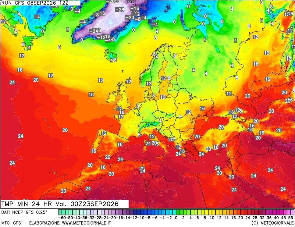 mappa Temperatura minima 24 ore
