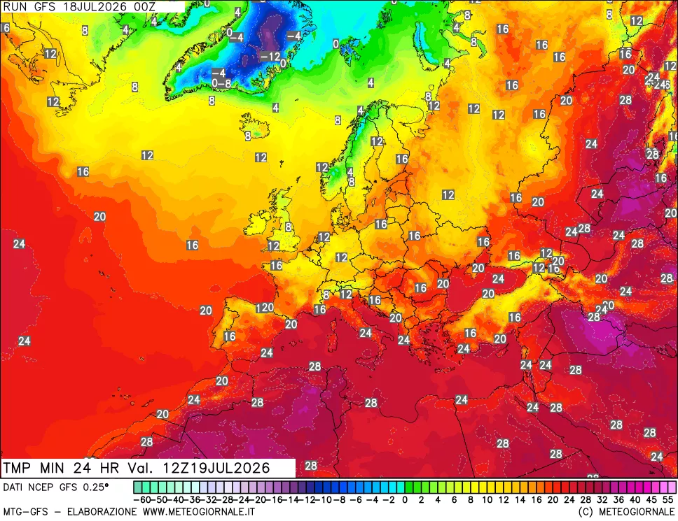 mappa Temperatura minima 24 ore