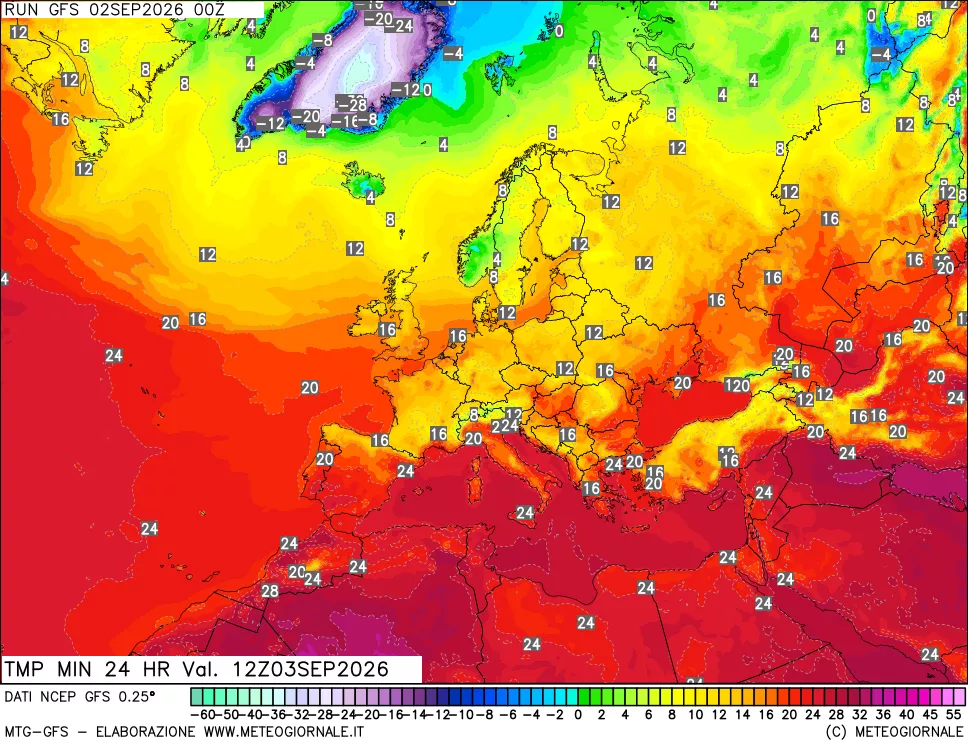 mappa Temperatura minima 24 ore