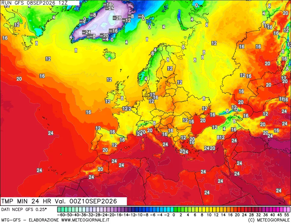 mappa Temperatura minima 24 ore
