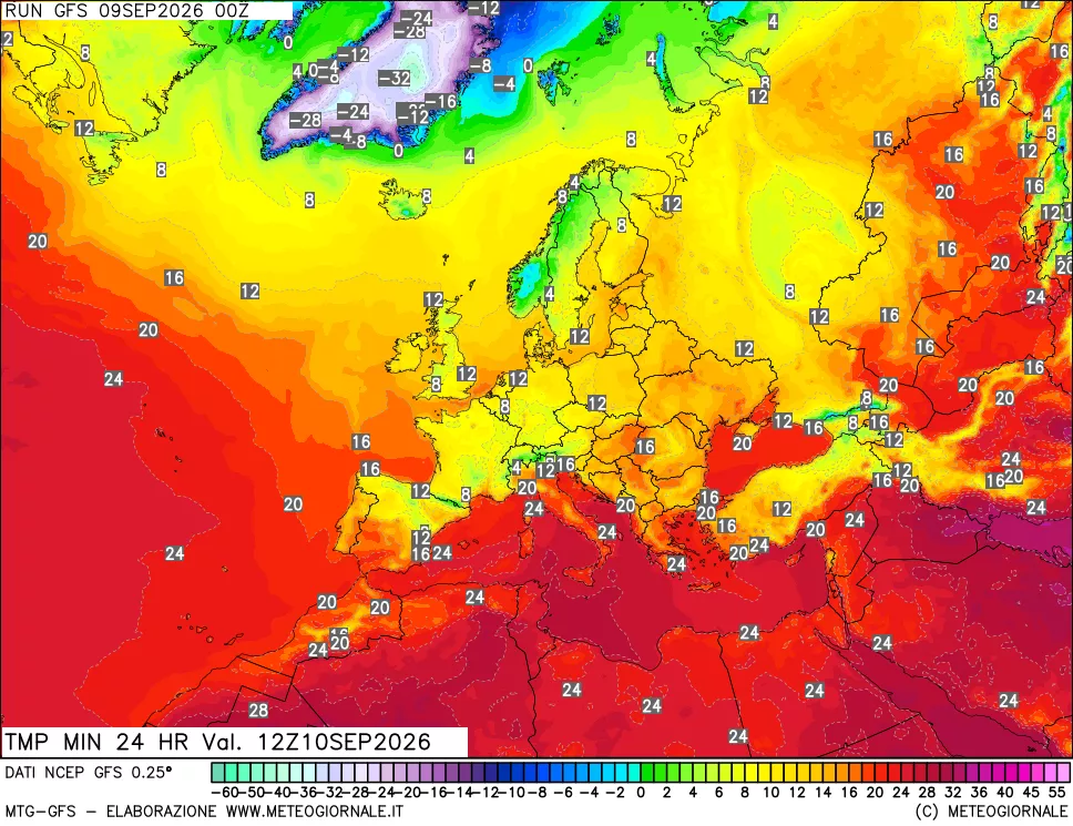 mappa Temperatura minima 24 ore