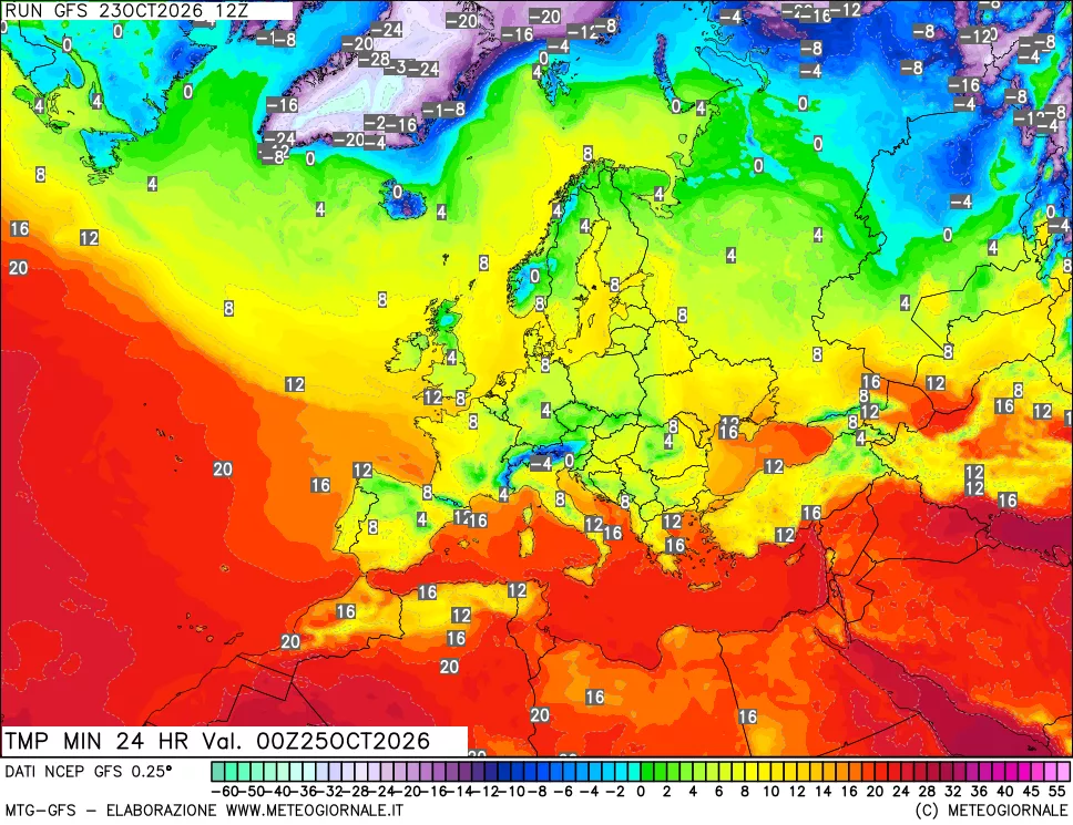 mappa Temperatura minima 24 ore