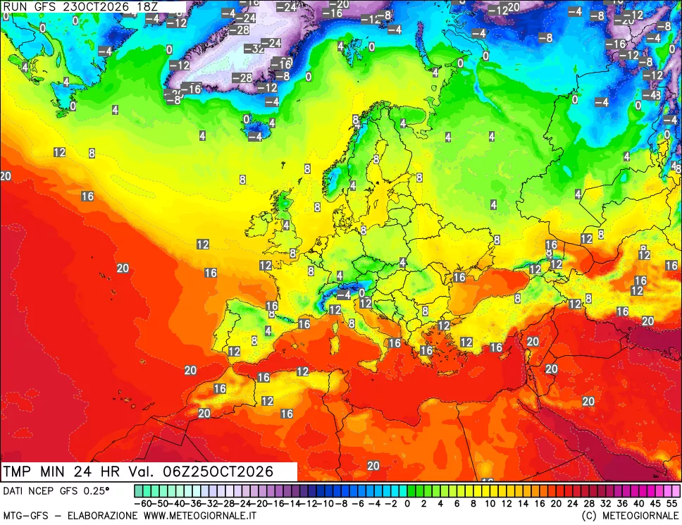 mappa Temperatura minima 24 ore