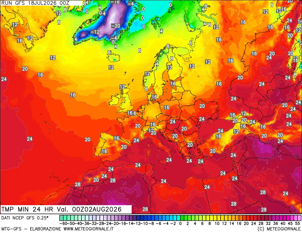 mappa Temperatura minima 24 ore