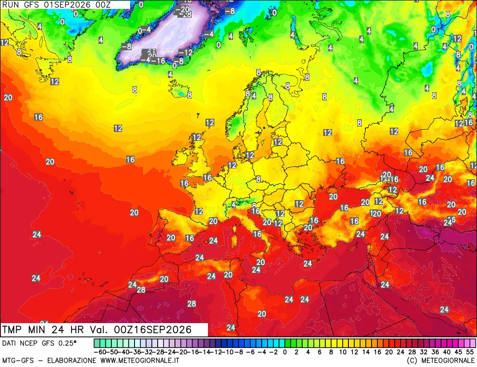 mappa Temperatura minima 24 ore