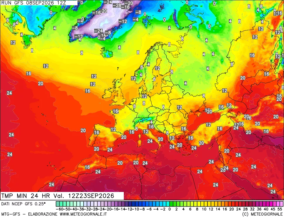 mappa Temperatura minima 24 ore