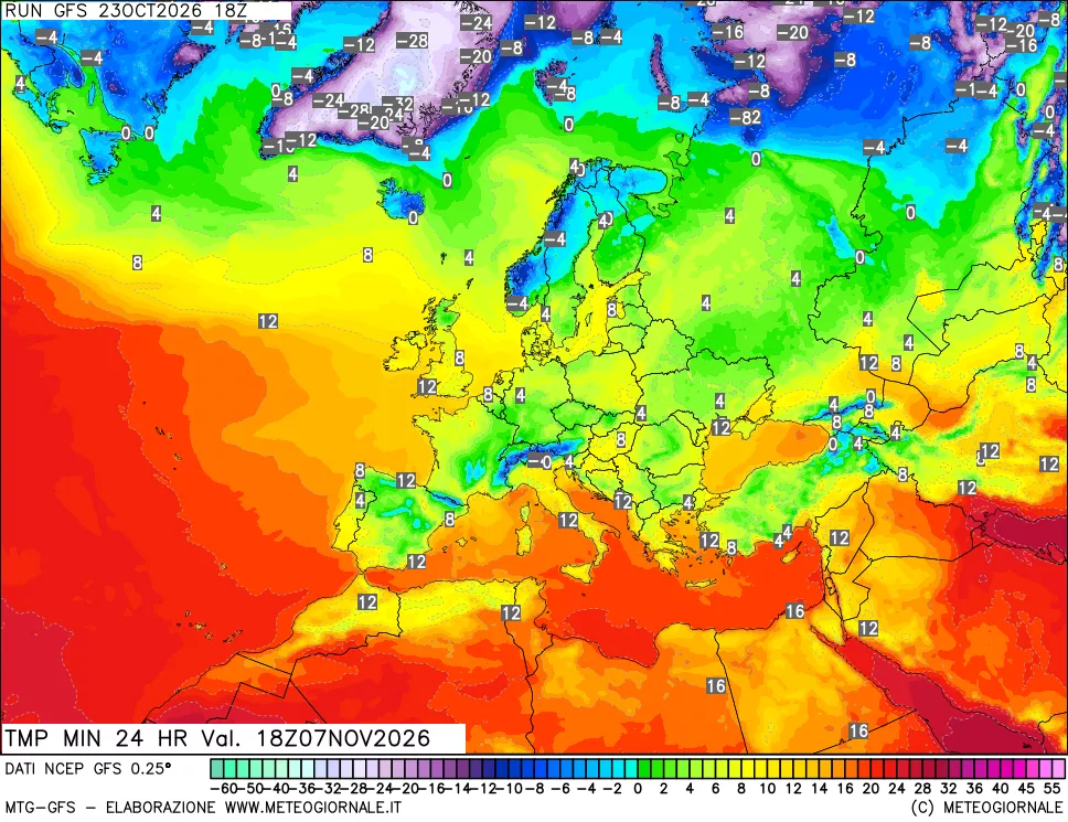 mappa Temperatura minima 24 ore