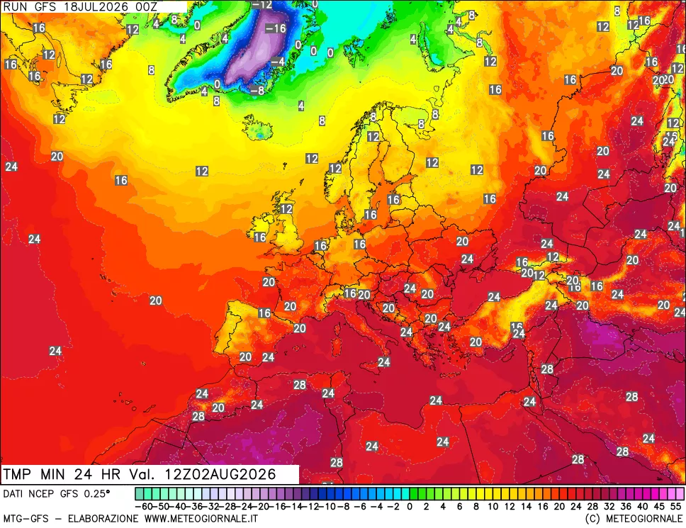 mappa Temperatura minima 24 ore