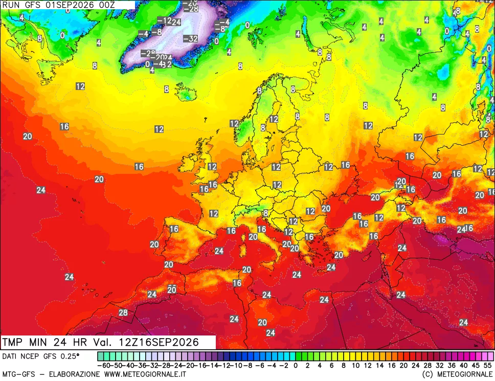 mappa Temperatura minima 24 ore