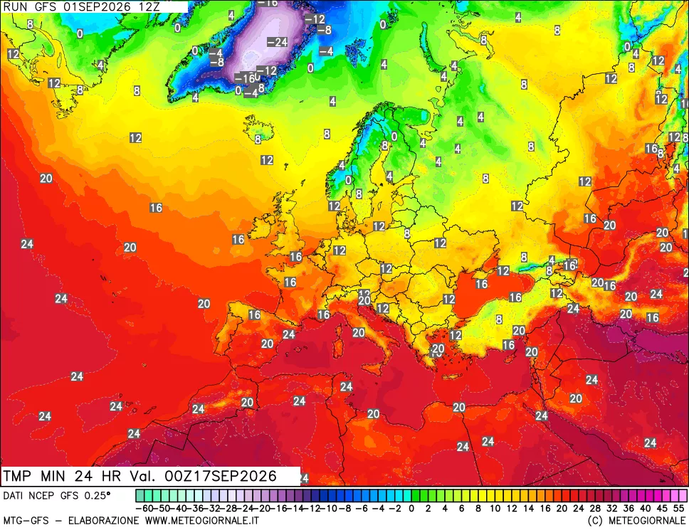 mappa Temperatura minima 24 ore