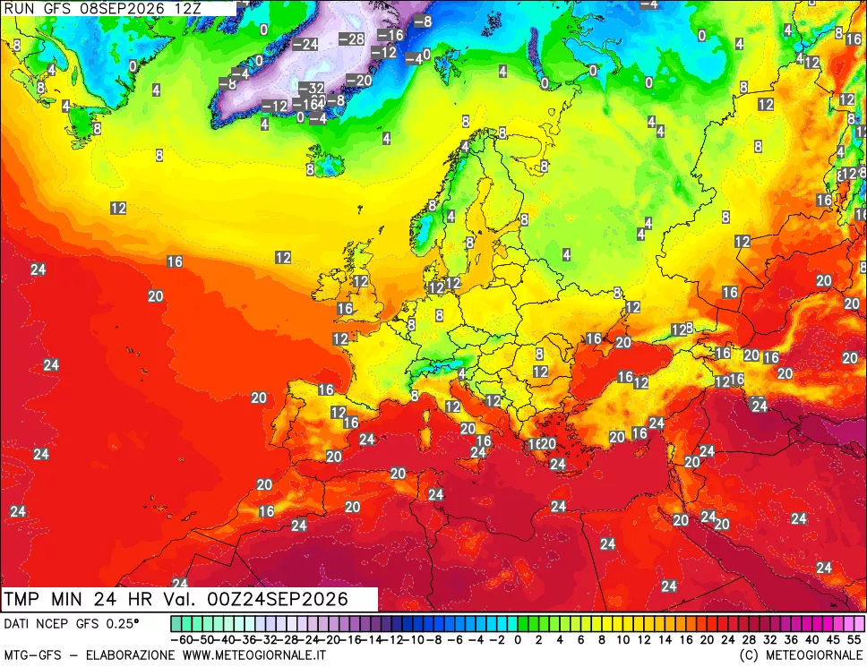 mappa Temperatura minima 24 ore