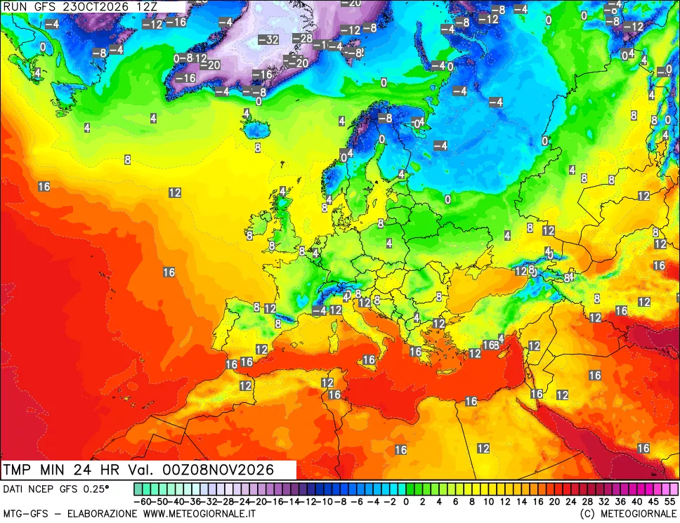 mappa Temperatura minima 24 ore