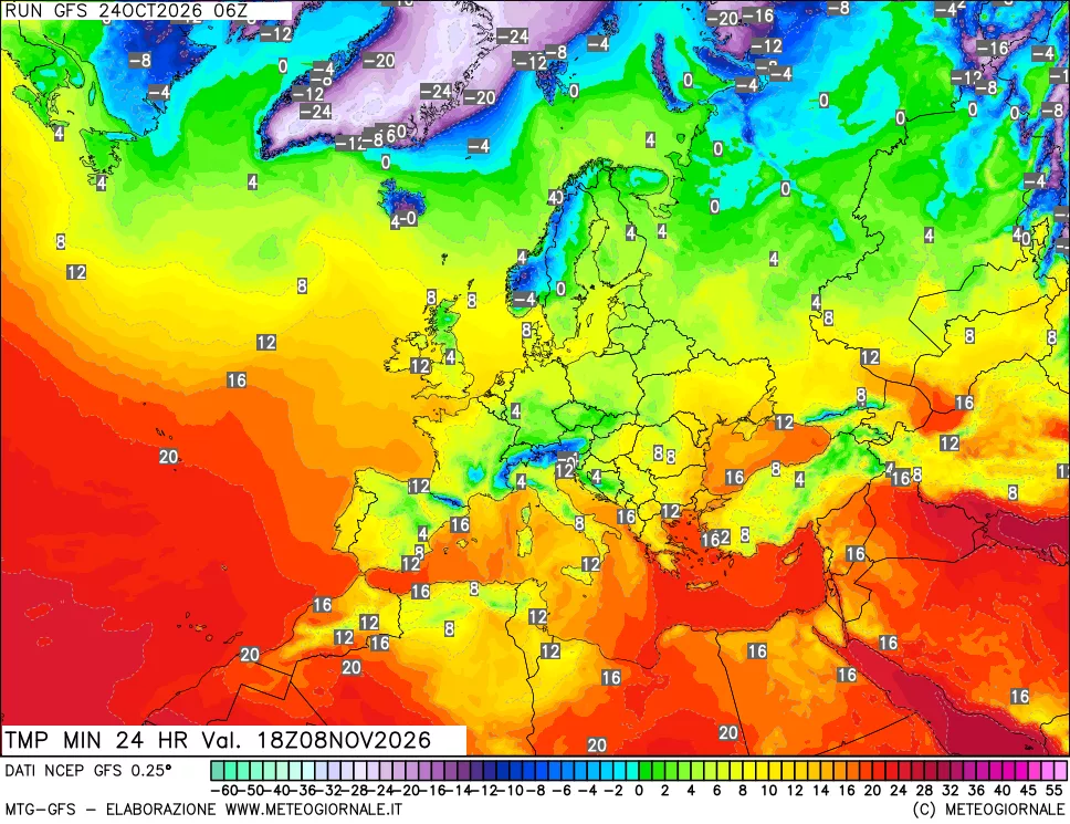 mappa Temperatura minima 24 ore