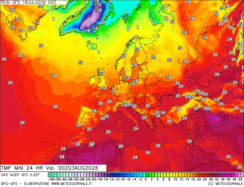 mappa Temperatura minima 24 ore