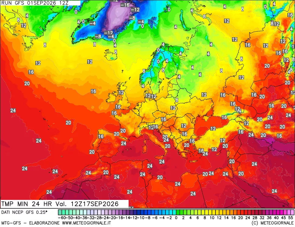 mappa Temperatura minima 24 ore