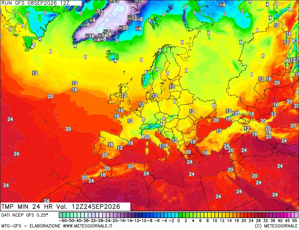 mappa Temperatura minima 24 ore