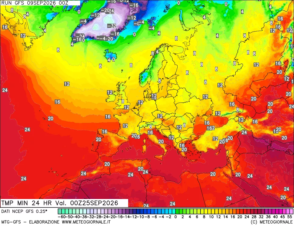 mappa Temperatura minima 24 ore